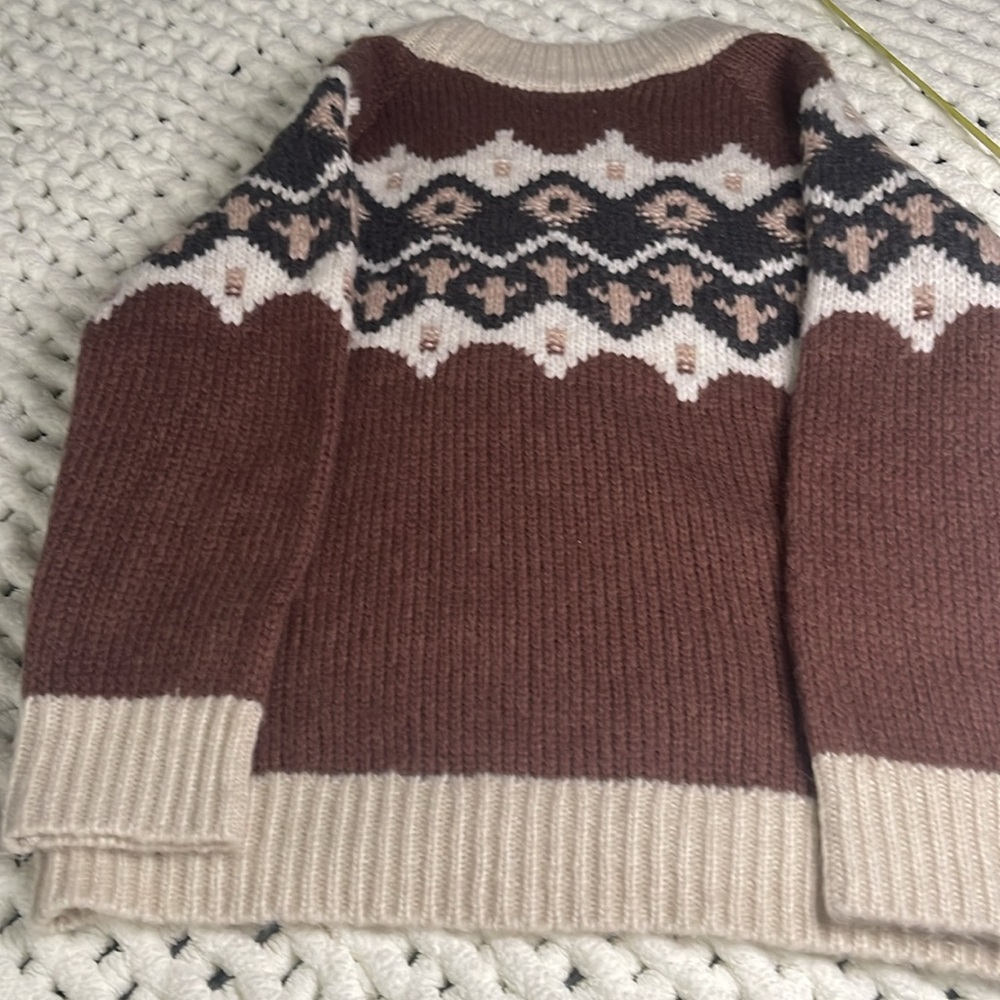 Aerie wool blend,crewneck cardigan. Aztec design. Earthtone,oversized,SP. NWT‎